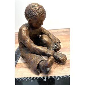 Boy Tying Shoes Ceramic Sculpture Figurine 5" Tall Vintage Home Decor Art Piece